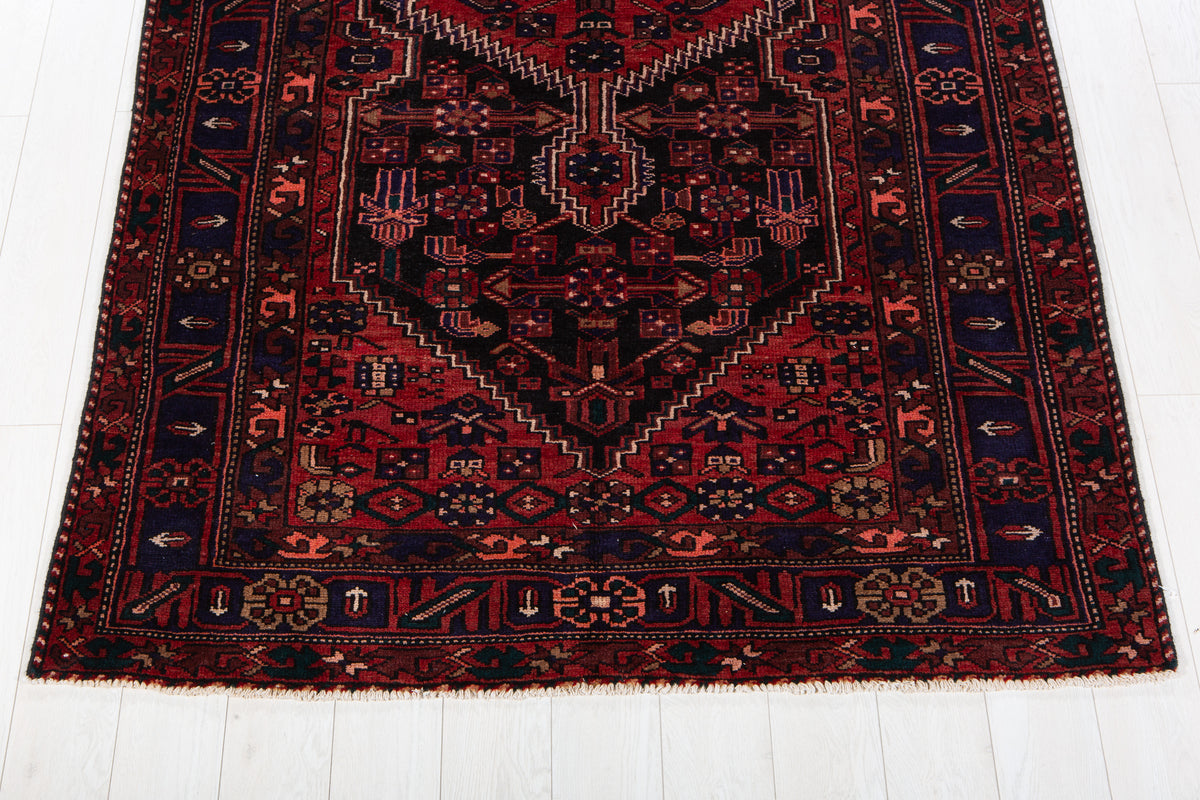 Vintage Black & Red Geometric Allover Wool Rug – 10' 2" x 5' 1" (311 x 155 cm)