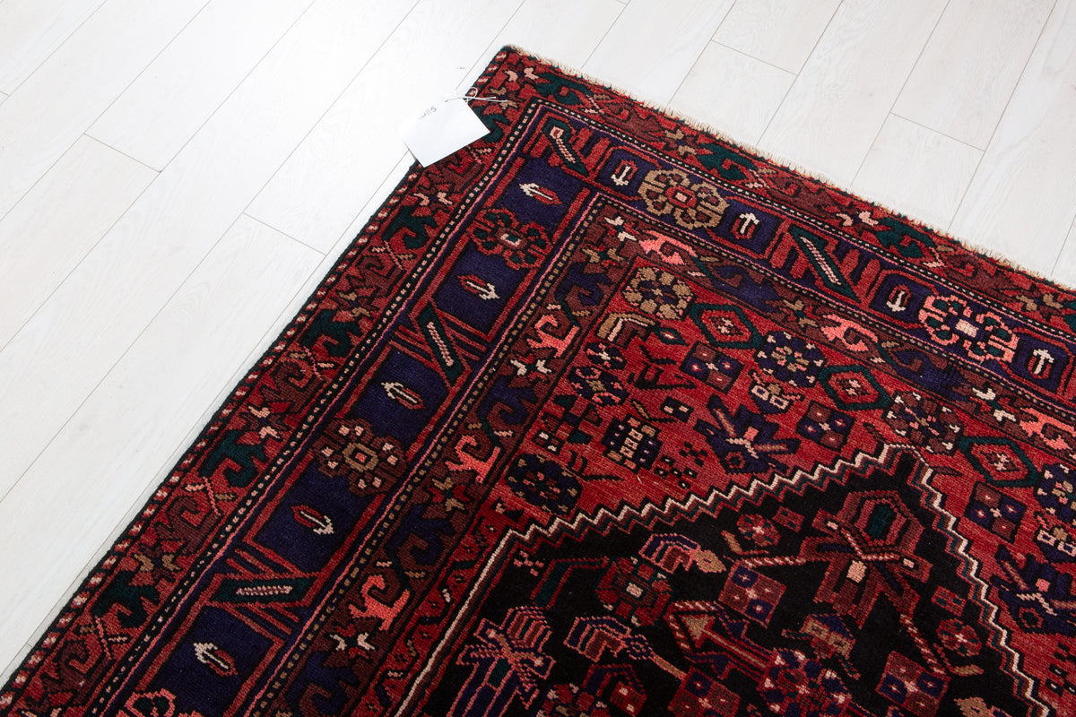 Vintage Black & Red Geometric Allover Wool Rug – 10' 2" x 5' 1" (311 x 155 cm)