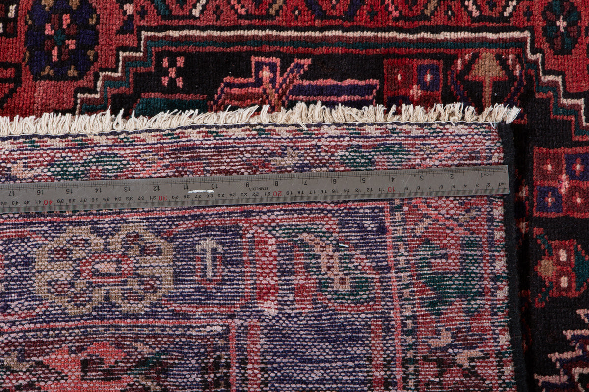 Vintage Black & Red Geometric Allover Wool Rug – 10' 2" x 5' 1" (311 x 155 cm)