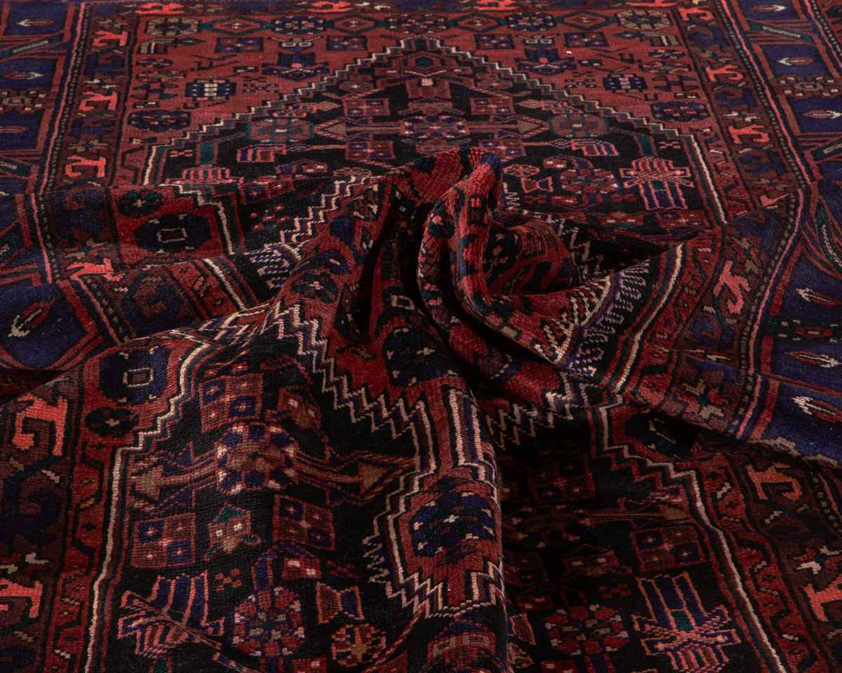 Vintage Black & Red Geometric Allover Wool Rug – 10' 2" x 5' 1" (311 x 155 cm)