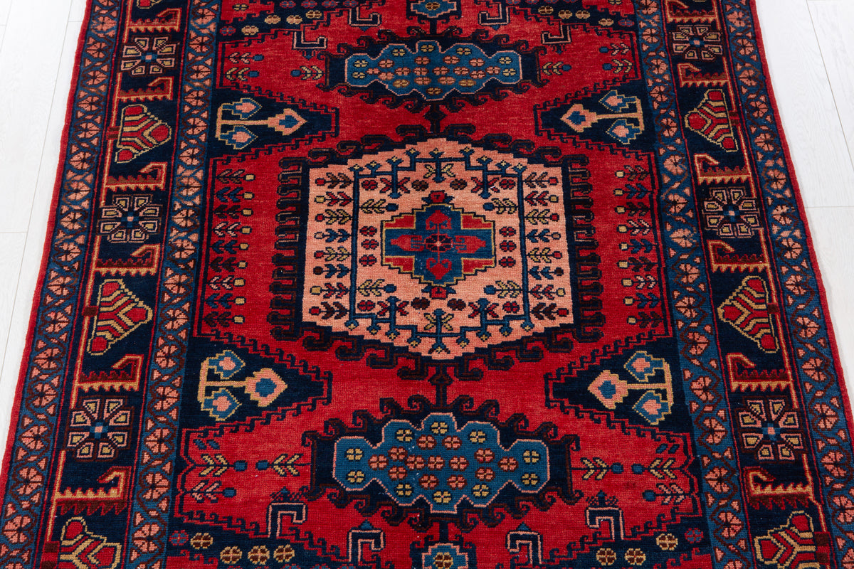 Rare Collectible Vintage Orange Red & Pink Geometric Medallion Wool Rug – 6' 8" x 5' 2" (204 x 158 cm)