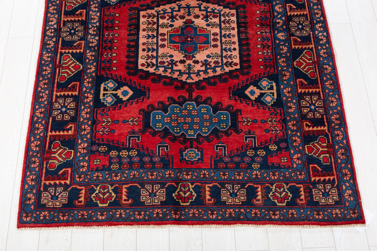 Rare Collectible Vintage Orange Red & Pink Geometric Medallion Wool Rug – 6' 8" x 5' 2" (204 x 158 cm)