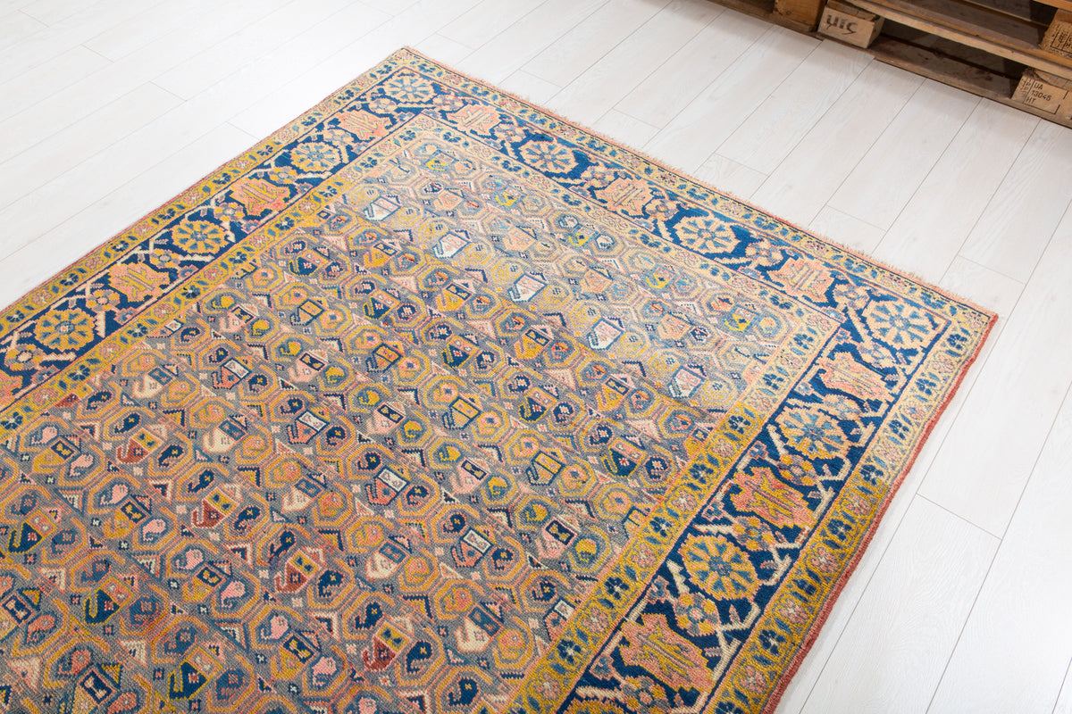 Rare Collectible Antique Orange Yellowish & Blue Wool Rug – 11' 4" x 5' 1" (346 x 156 cm)