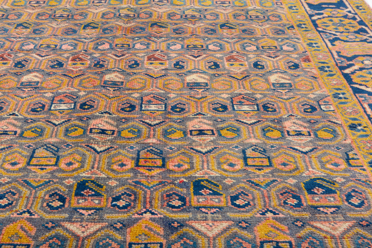 Rare Collectible Antique Orange Yellowish & Blue Wool Rug – 11' 4" x 5' 1" (346 x 156 cm)