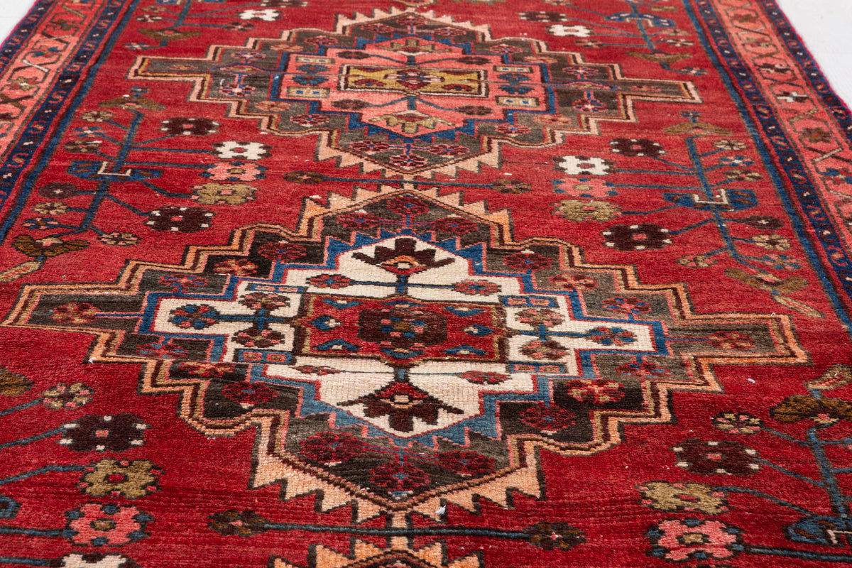 Vintage Repeating Medallion Runner Rug, Red & Blue – 9' 7" x 3' 5" (293 x 104 cm)