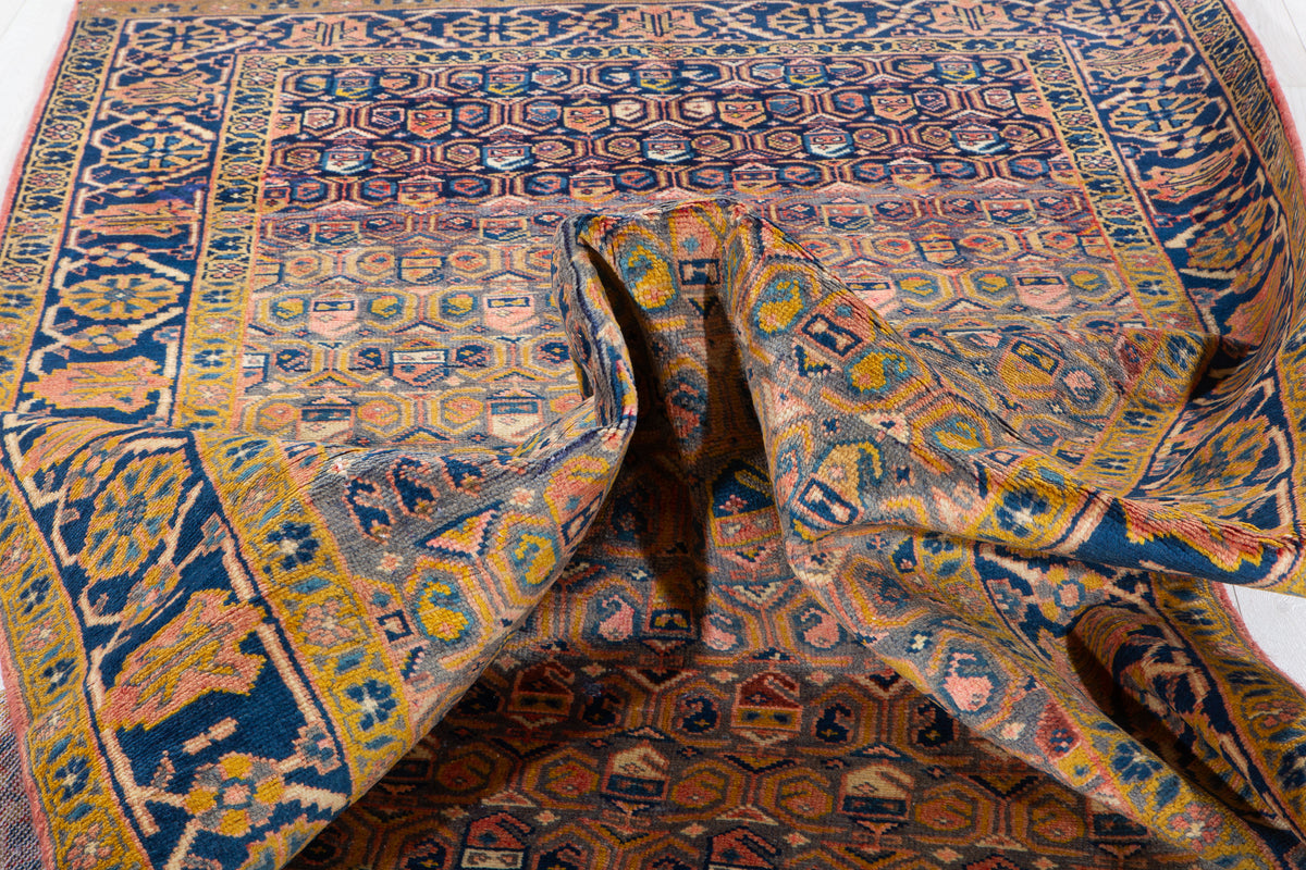 Rare Collectible Antique Orange Yellowish & Blue Wool Rug – 11' 4" x 5' 1" (346 x 156 cm)