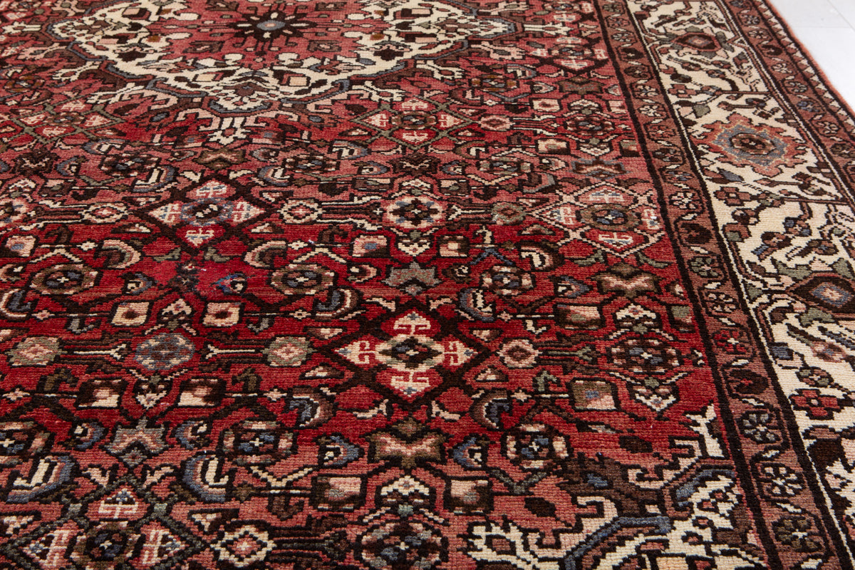 Vintage Rust Red & Beige Wool Rug – 10' 4" x 5' 3" (316 x 159 cm)