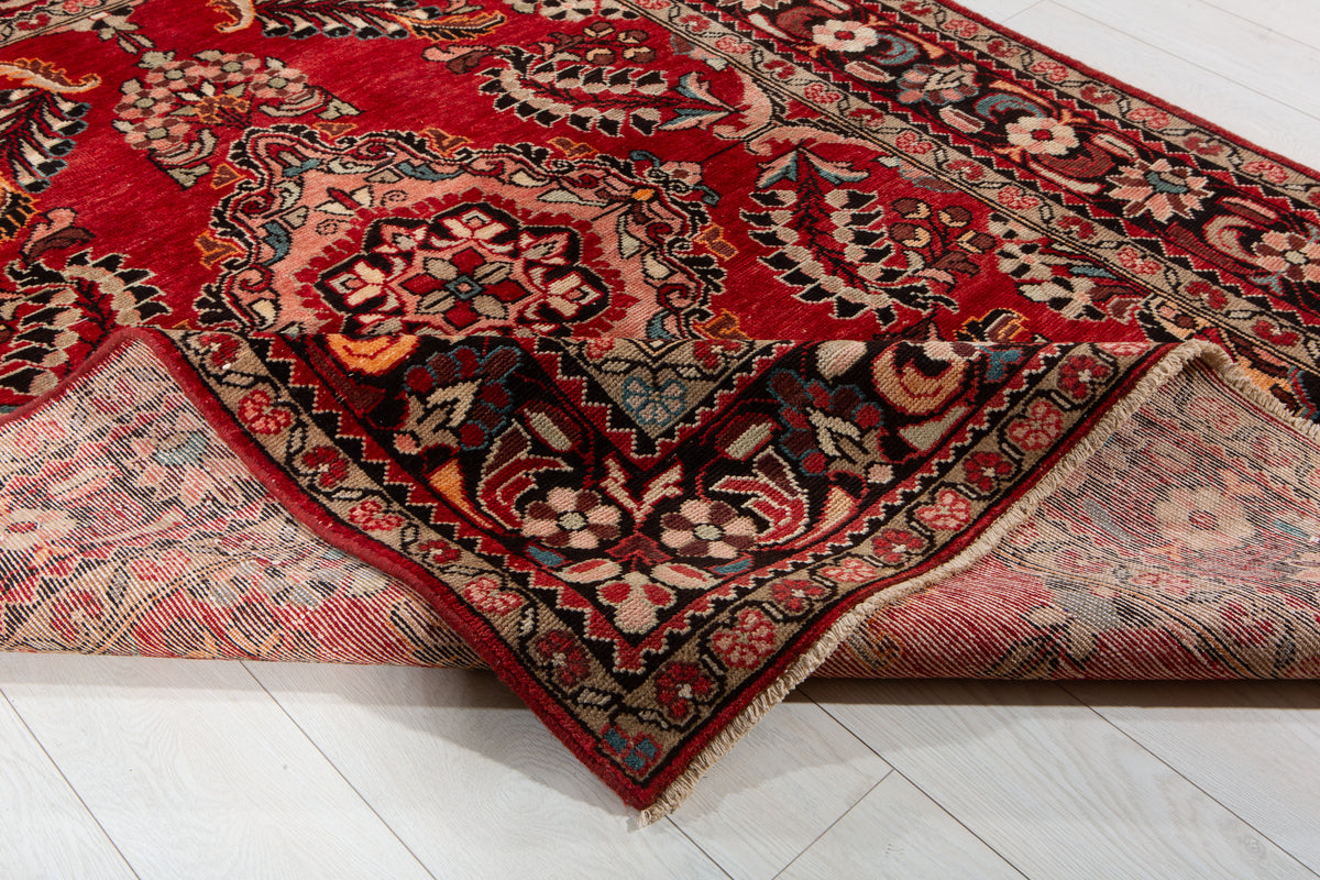 Rare Collectible Antique Red Floral Wool Rug – 6' 11" x 5' 3" (210 x 159 cm)