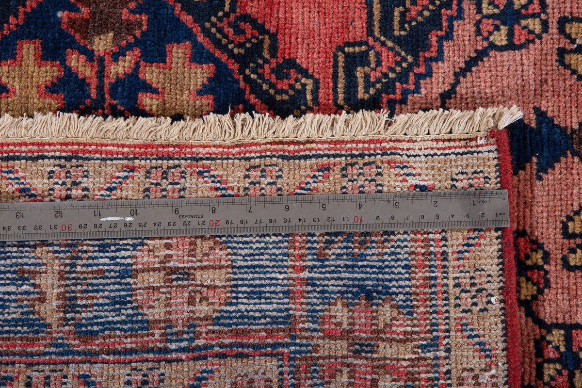Collectible Vintage Orange Red, Blue & Pink Hand-Knotted Wool Rug – 7' 3" x 5' 1" (220 x 154 cm)