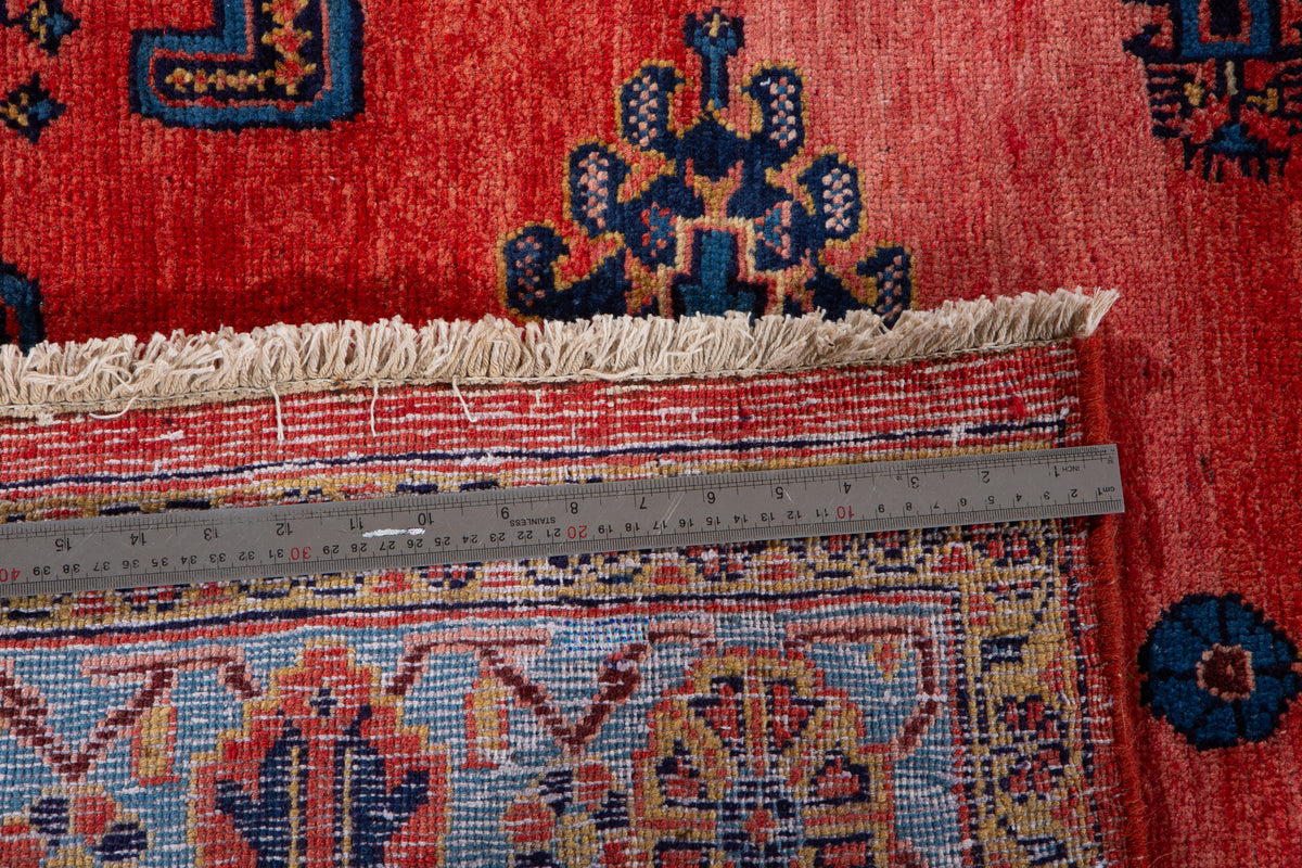 Collectible Vintage Orange Red & Blue Hand-Knotted Wool Rug – 8' 11" x 5' 2" (272 x 158 cm)