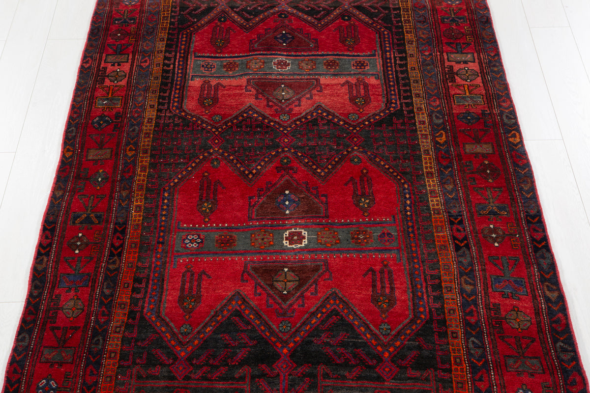 Antique Red & Black Hand-Knotted Wool Rug – 10' 2" x 4' 10" (311 x 148 cm)