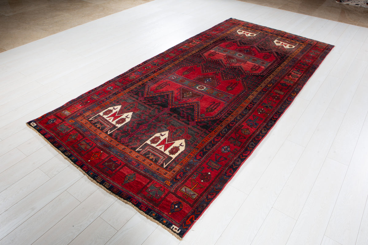 Antique Red & Black Hand-Knotted Wool Rug – 10' 2" x 4' 10" (311 x 148 cm)