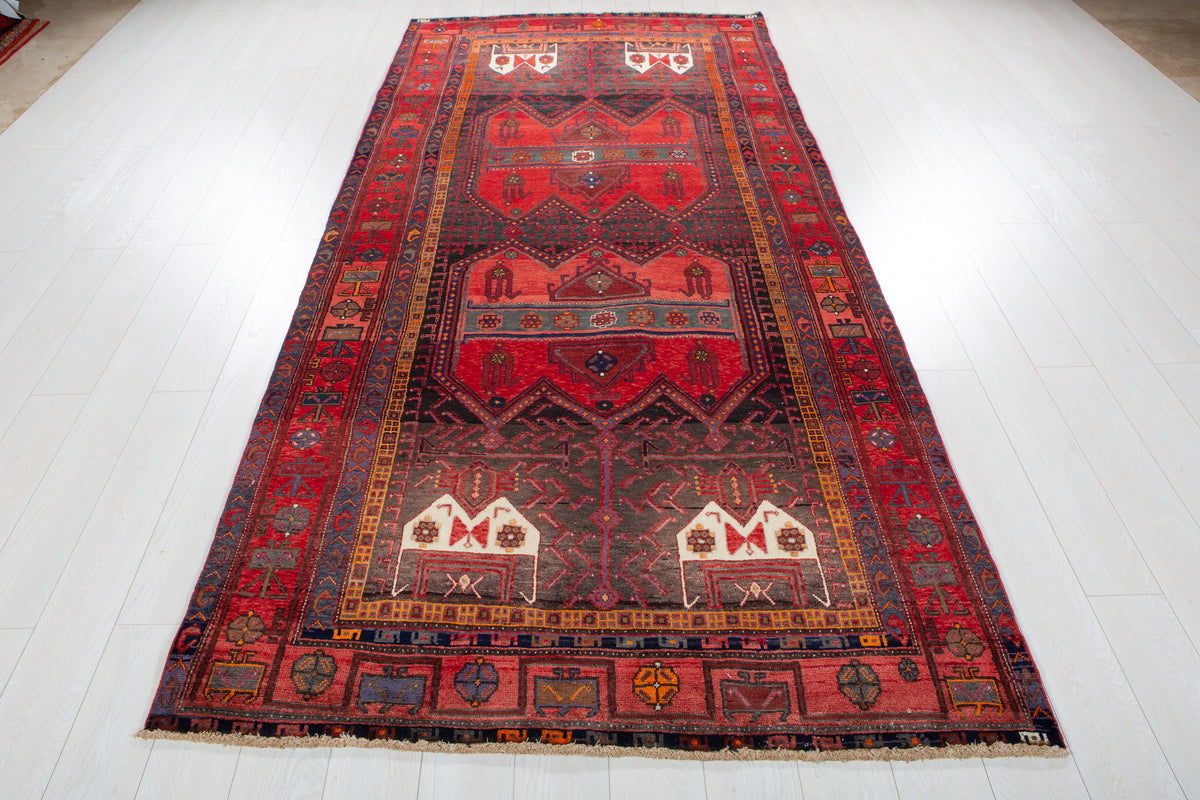 Antique Red & Black Hand-Knotted Wool Rug – 10' 2" x 4' 10" (311 x 148 cm)