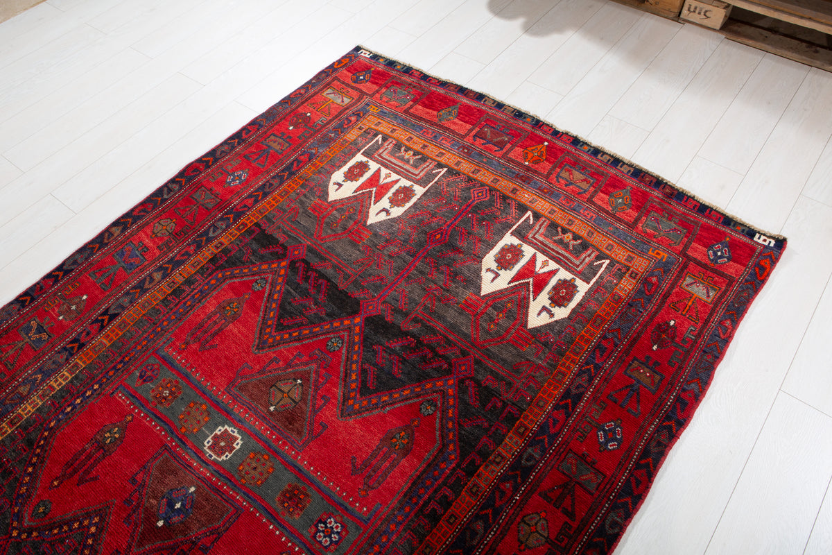 Antique Red & Black Hand-Knotted Wool Rug – 10' 2" x 4' 10" (311 x 148 cm)