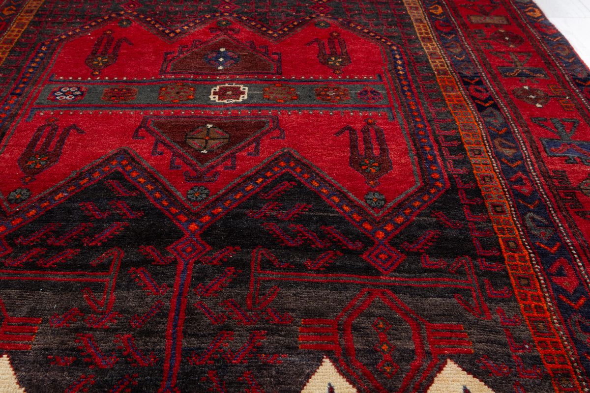 Antique Red & Black Hand-Knotted Wool Rug – 10' 2" x 4' 10" (311 x 148 cm)