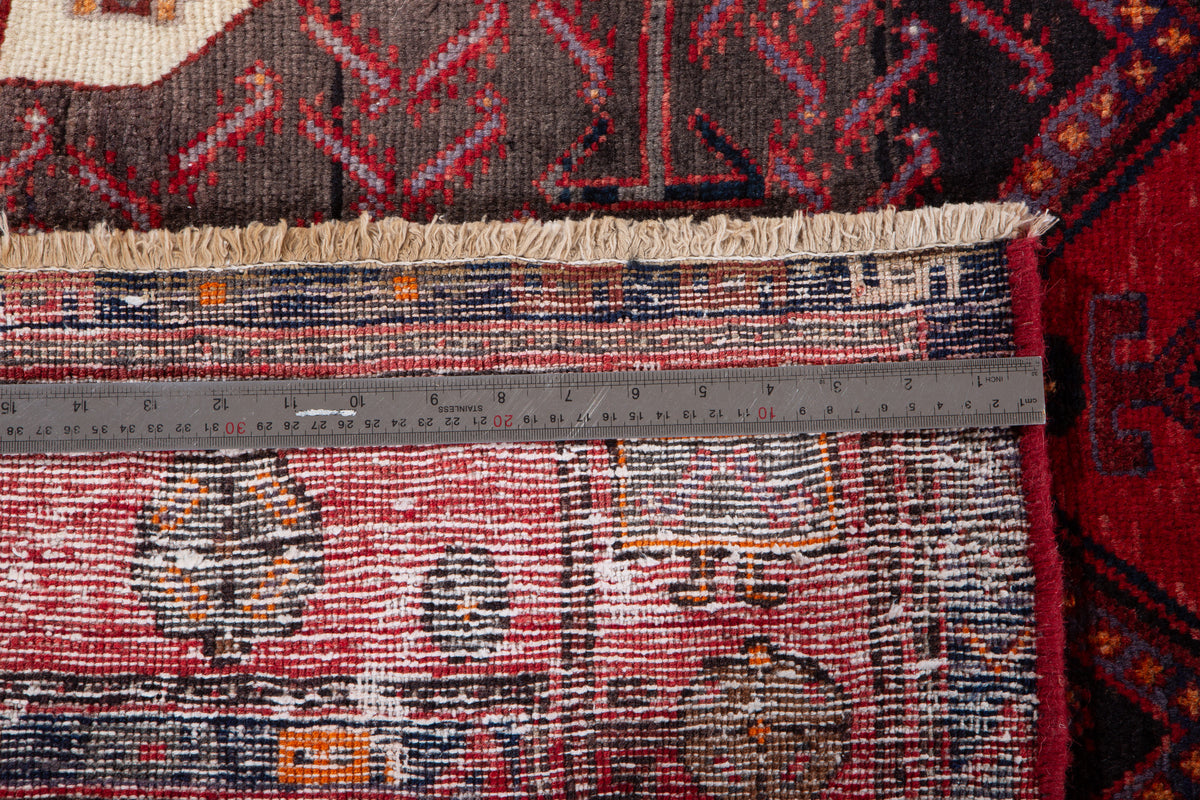Antique Red & Black Hand-Knotted Wool Rug – 10' 2" x 4' 10" (311 x 148 cm)