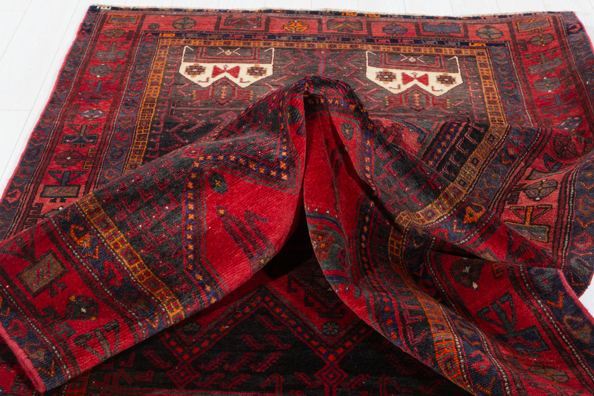 Antique Red & Black Hand-Knotted Wool Rug – 10' 2" x 4' 10" (311 x 148 cm)