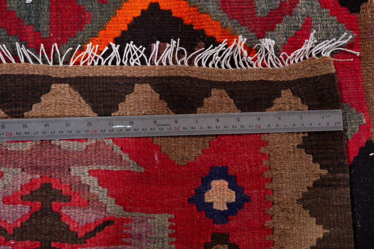 Vintage Black & Red Handwoven Kilim – 11' 10" x 4' 10" (361 x 147 cm)