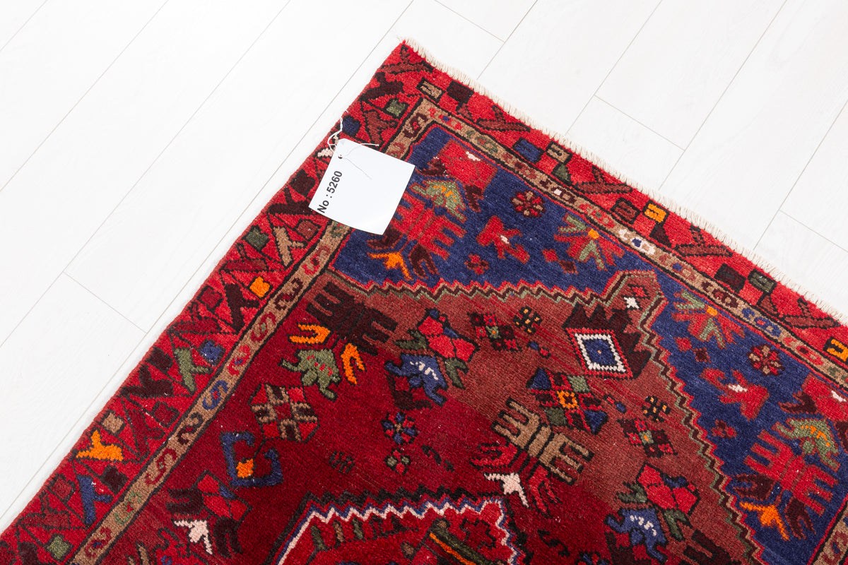 Vintage Repeating Medallion Runner Rug, Red & Navy Blue – 9' 3" x 3' 1" (282 x 93 cm)