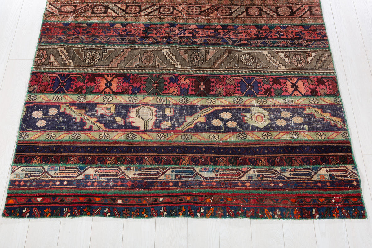 Vintage Multicolour Hand-Knotted Patchwork Rug – 7' 11" x 5' 6" (242 x 168 cm)