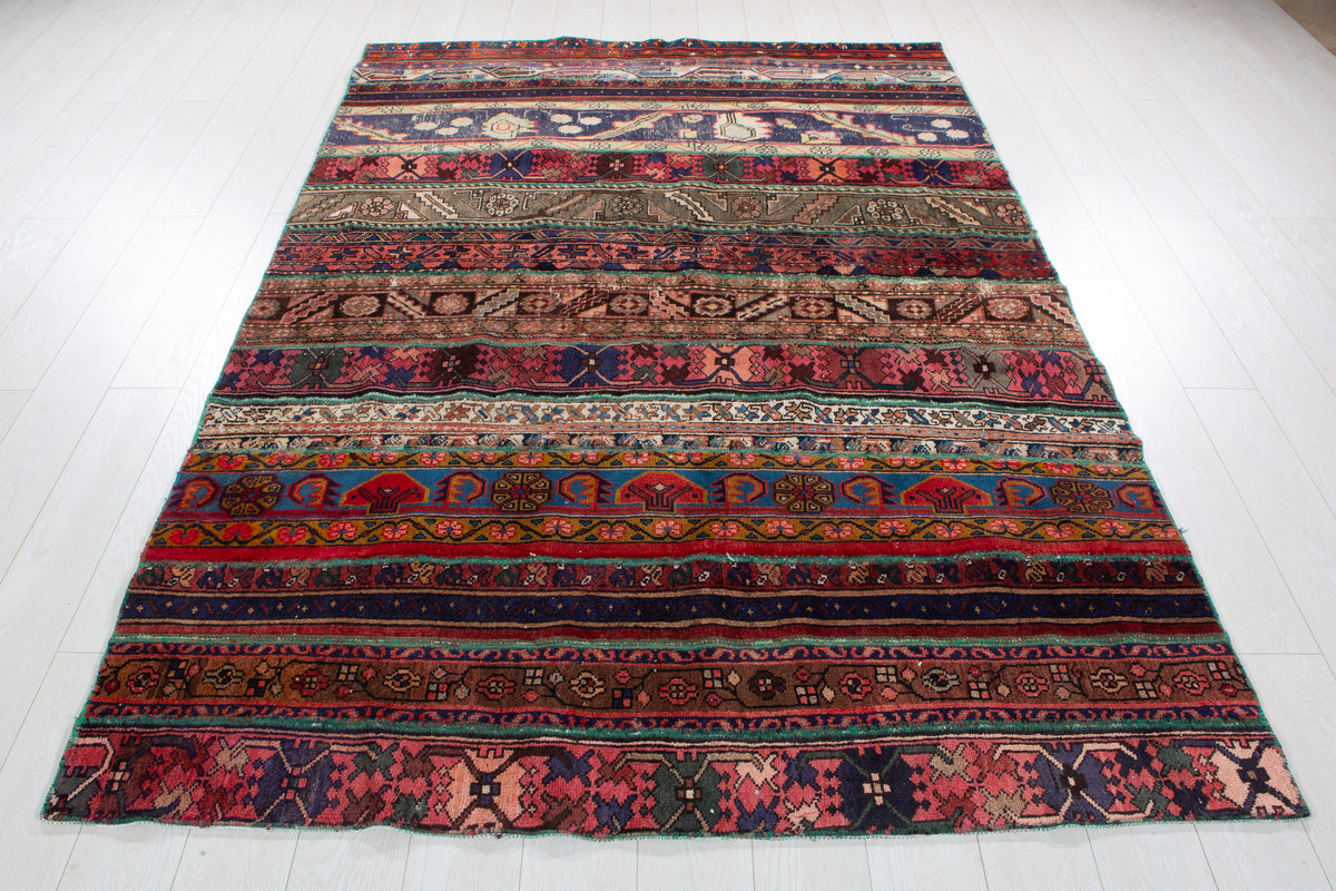 Vintage Multicolour Hand-Knotted Patchwork Rug – 7' 11" x 5' 6" (242 x 168 cm)