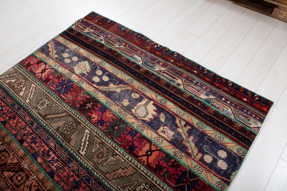 Vintage Multicolour Hand-Knotted Patchwork Rug – 7' 11" x 5' 6" (242 x 168 cm)