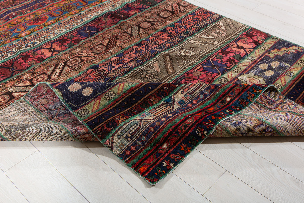 Vintage Multicolour Hand-Knotted Patchwork Rug – 7' 11" x 5' 6" (242 x 168 cm)