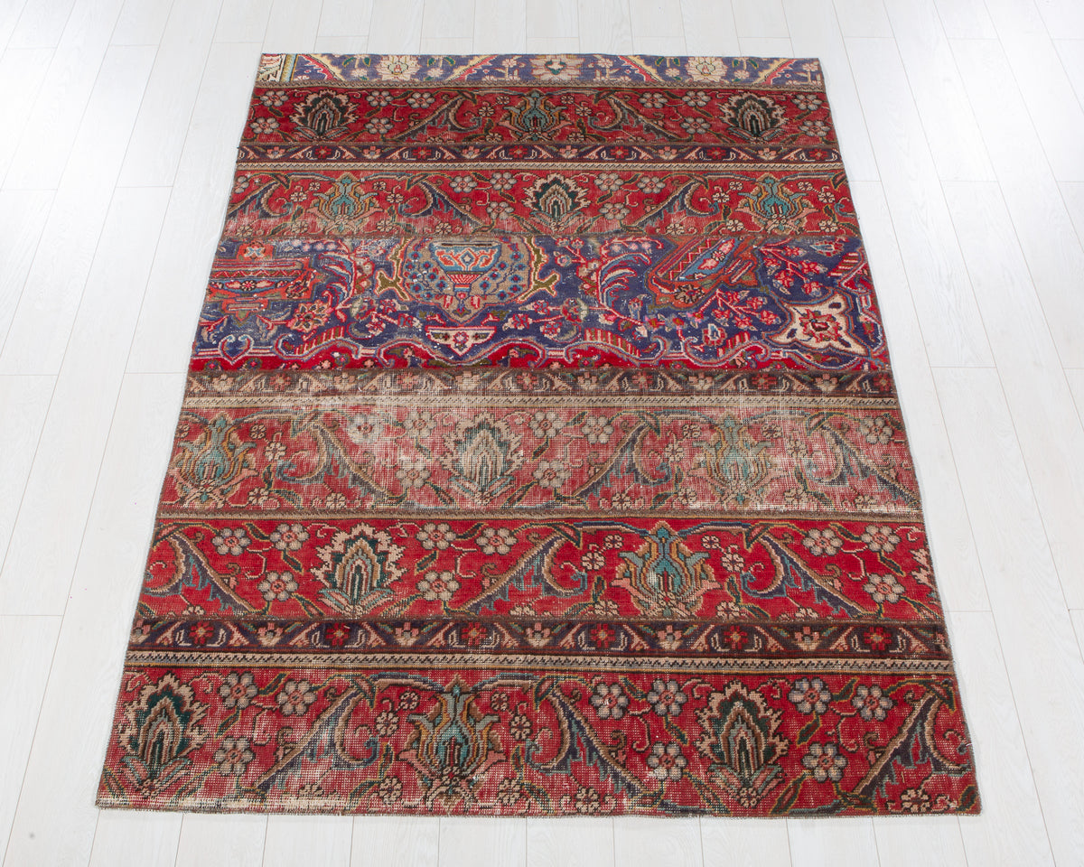Vintage Multicolour Hand-Knotted Patchwork Rug – 6' 11" x 5' 0" (212 x 152 cm)