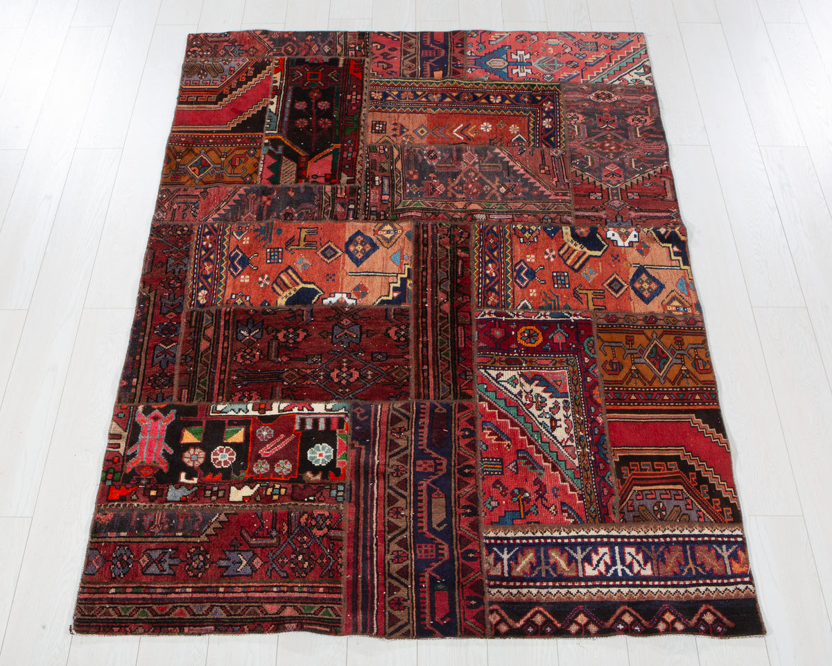 Vintage Multicolour Hand-Knotted Patchwork Rug – 6' 8" x 4' 10" (203 x 147 cm)