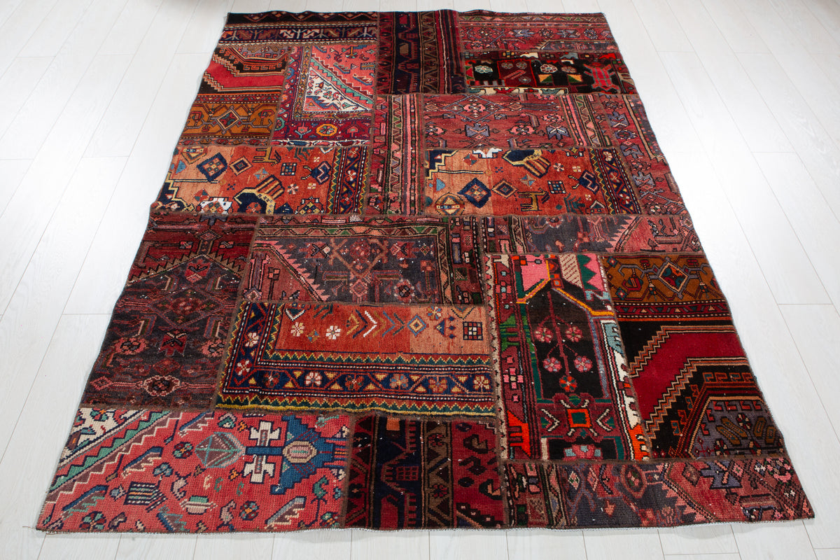 Vintage Multicolour Hand-Knotted Patchwork Rug – 6' 8" x 4' 10" (203 x 147 cm)