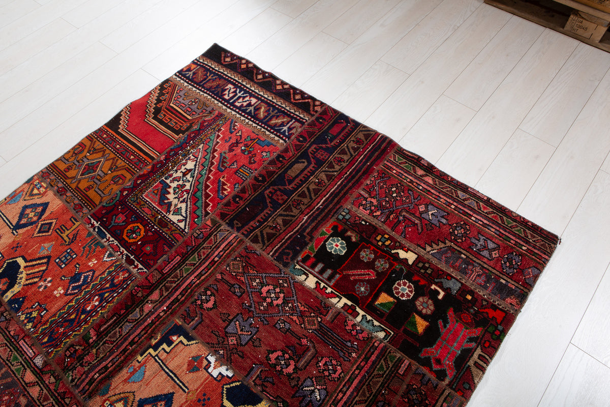 Vintage Multicolour Hand-Knotted Patchwork Rug – 6' 8" x 4' 10" (203 x 147 cm)
