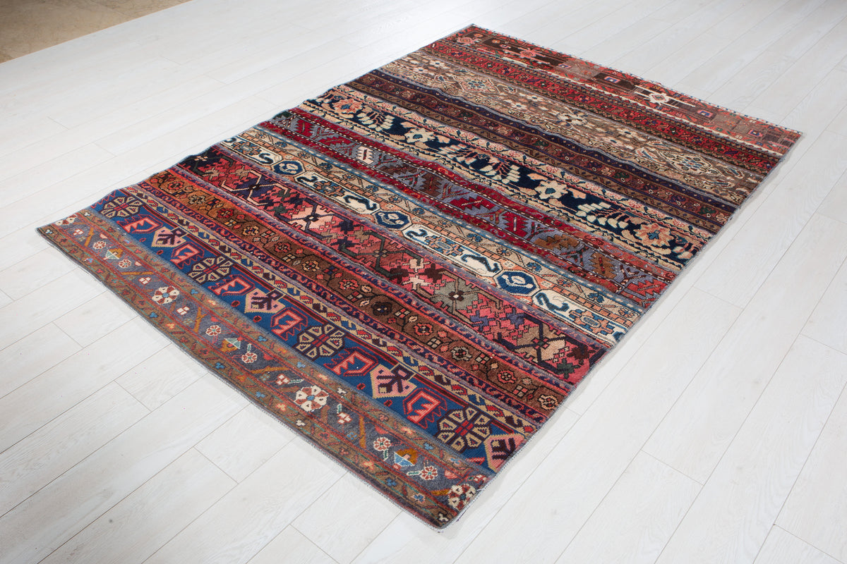 Vintage Multicolour Hand-Knotted Patchwork Rug – 7' 1" x 4' 11" (217 x 150 cm)