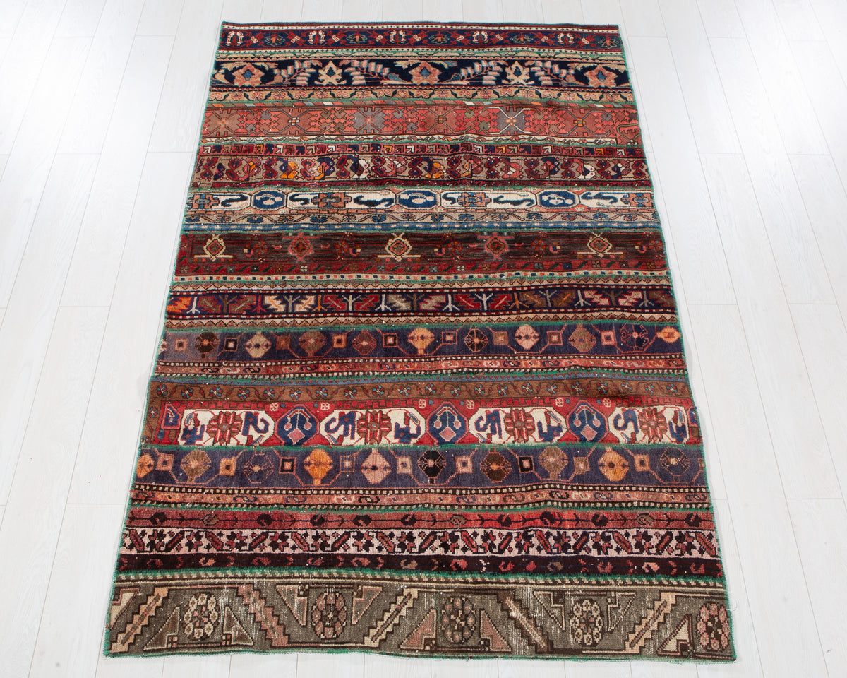 Vintage Multicolour Hand-Knotted Patchwork Rug – 7' 4" x 4' 8" (224 x 141 cm)