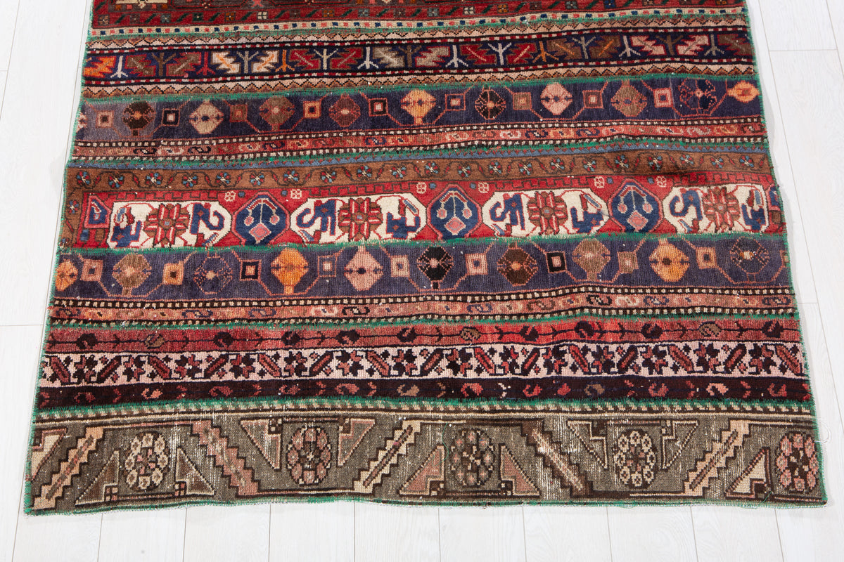 Vintage Multicolour Hand-Knotted Patchwork Rug – 7' 4" x 4' 8" (224 x 141 cm)