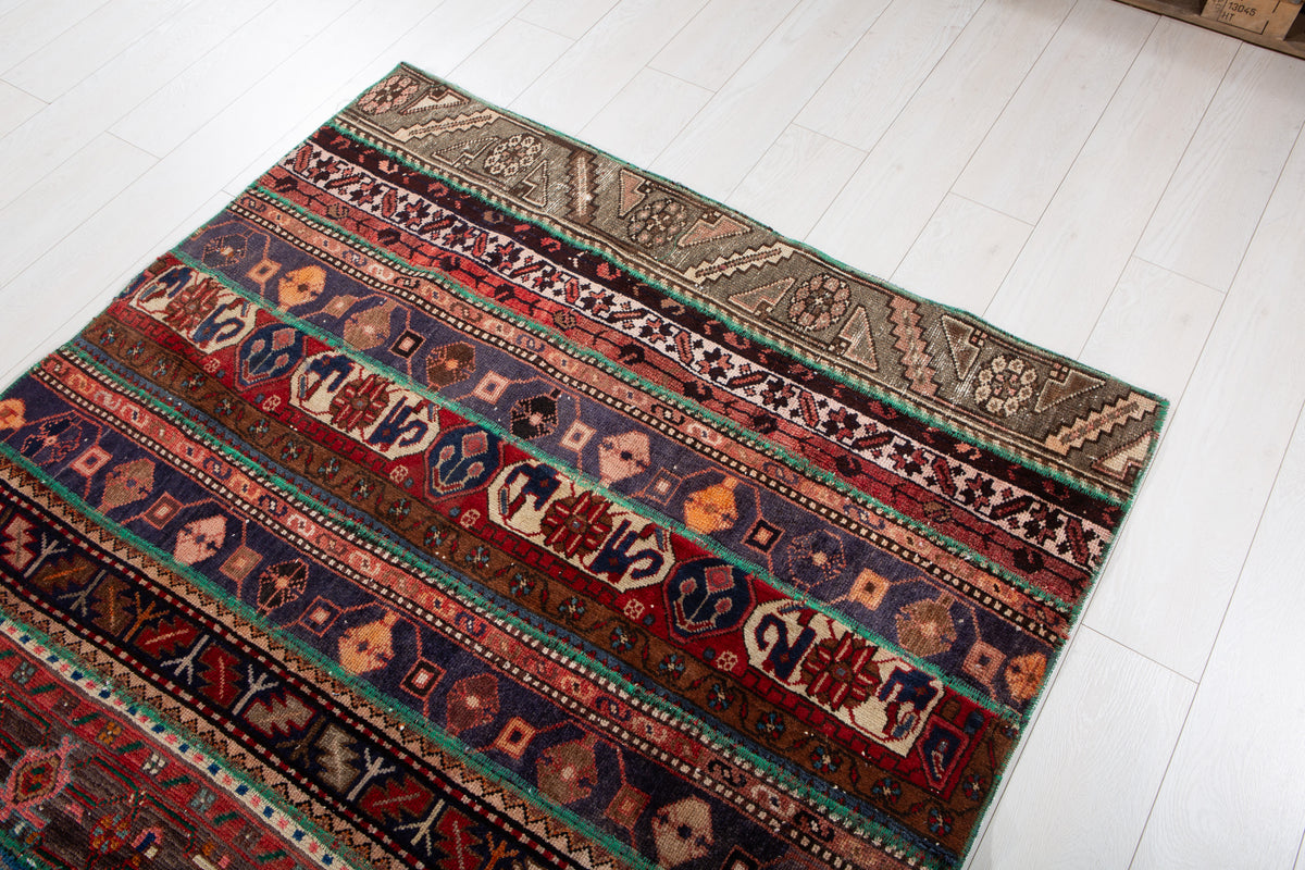 Vintage Multicolour Hand-Knotted Patchwork Rug – 7' 4" x 4' 8" (224 x 141 cm)
