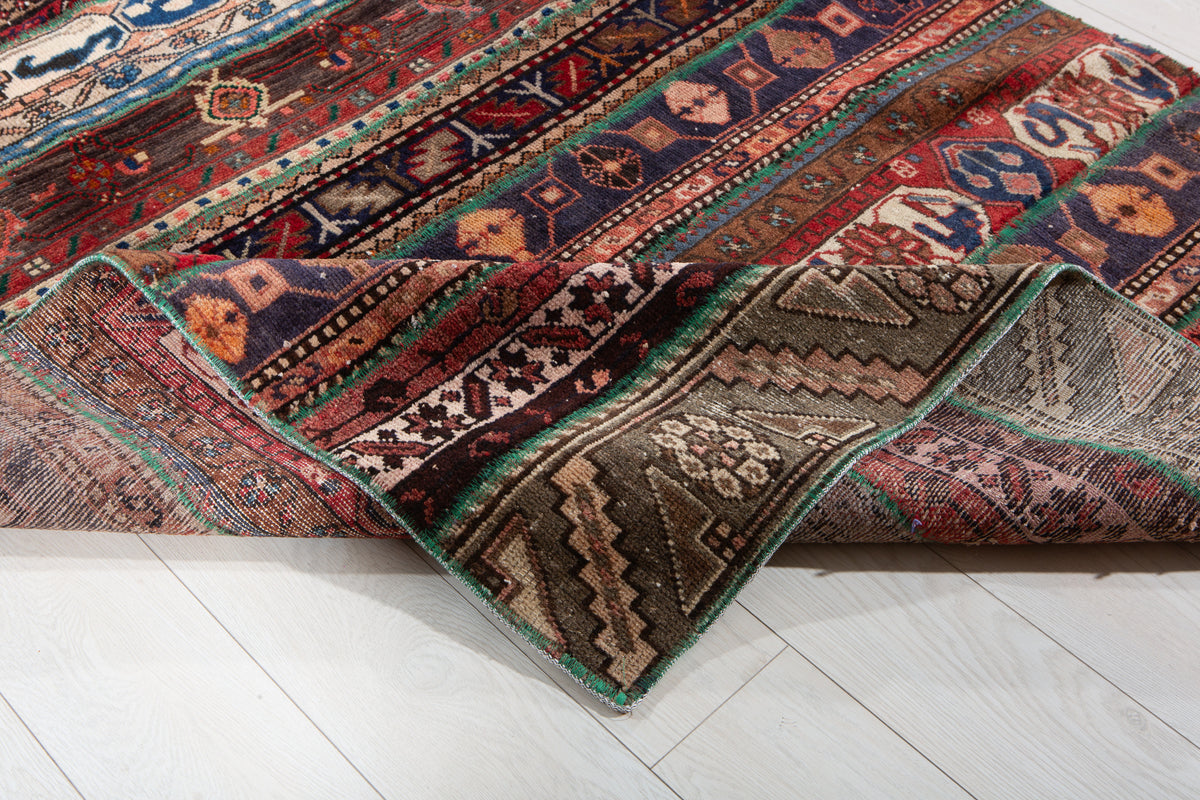 Vintage Multicolour Hand-Knotted Patchwork Rug – 7' 4" x 4' 8" (224 x 141 cm)