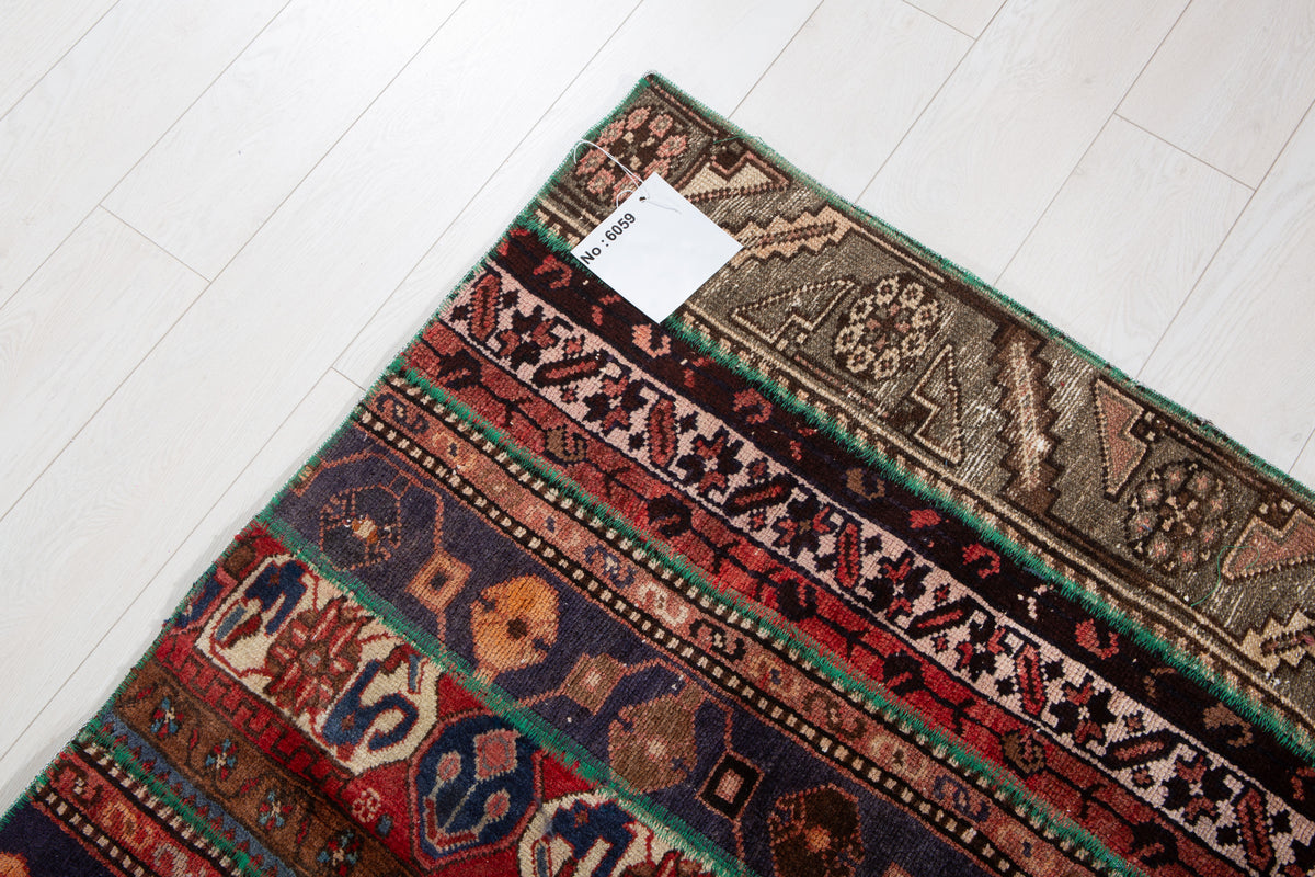 Vintage Multicolour Hand-Knotted Patchwork Rug – 7' 4" x 4' 8" (224 x 141 cm)