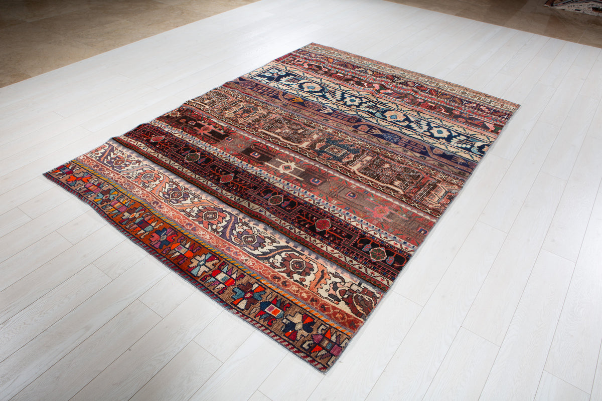 Vintage Multicolour Hand-Knotted Patchwork Rug – 7' 10" x 5' 8" (240 x 173 cm)