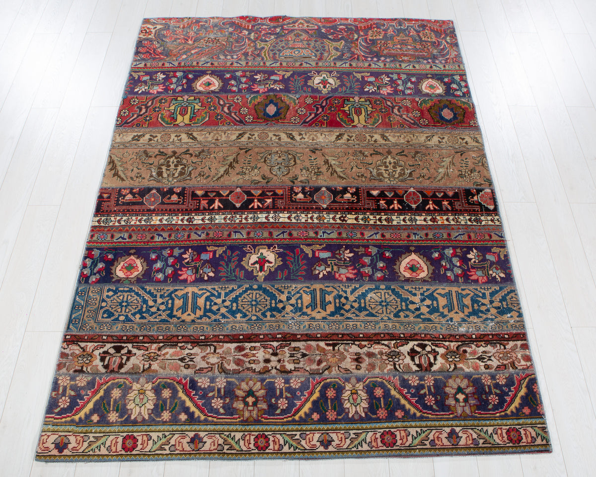 Vintage Multicolour Hand-Knotted Patchwork Rug – 7' 10" x 5' 7" (240 x 171 cm)