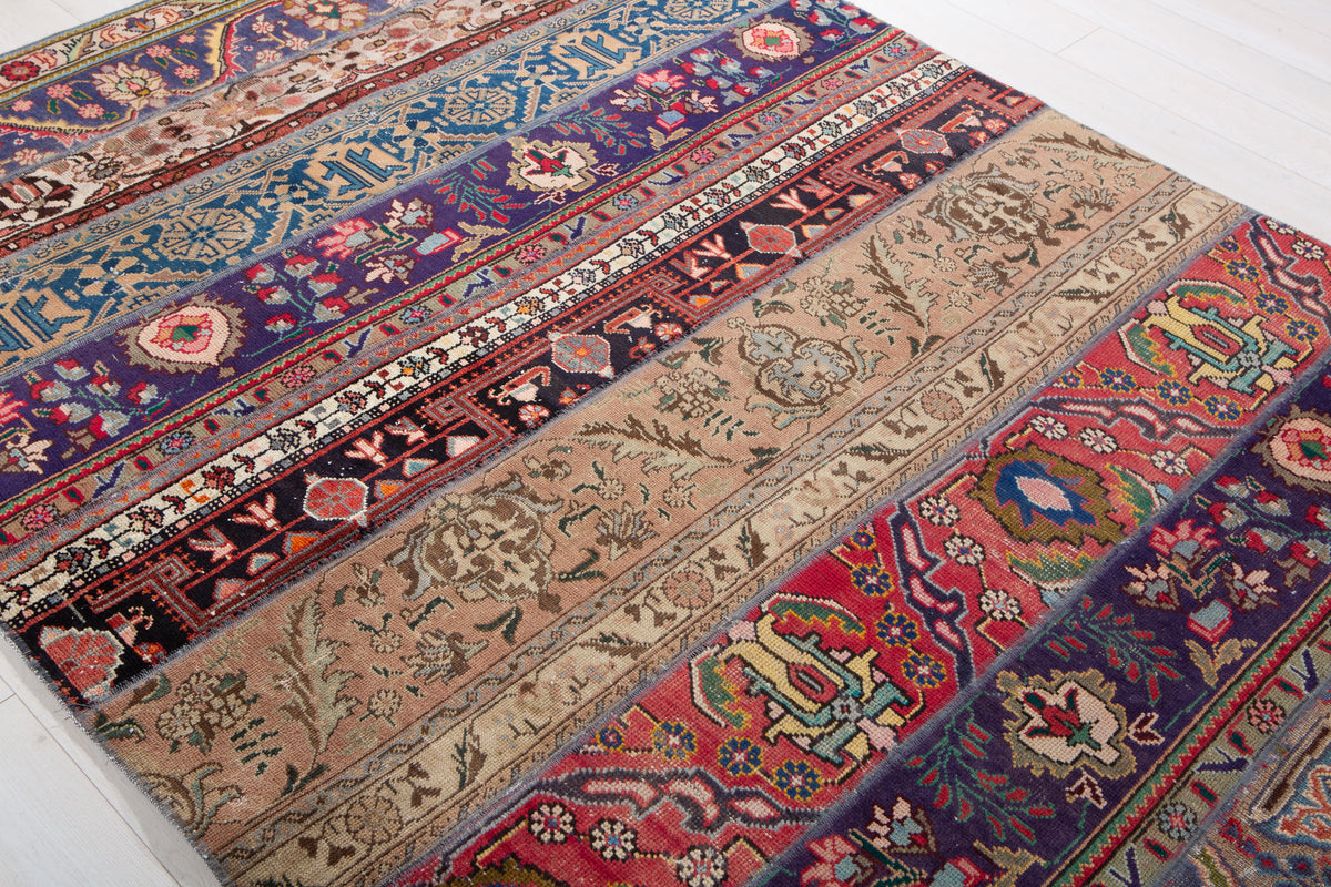 Vintage Multicolour Hand-Knotted Patchwork Rug – 7' 10" x 5' 7" (240 x 171 cm)