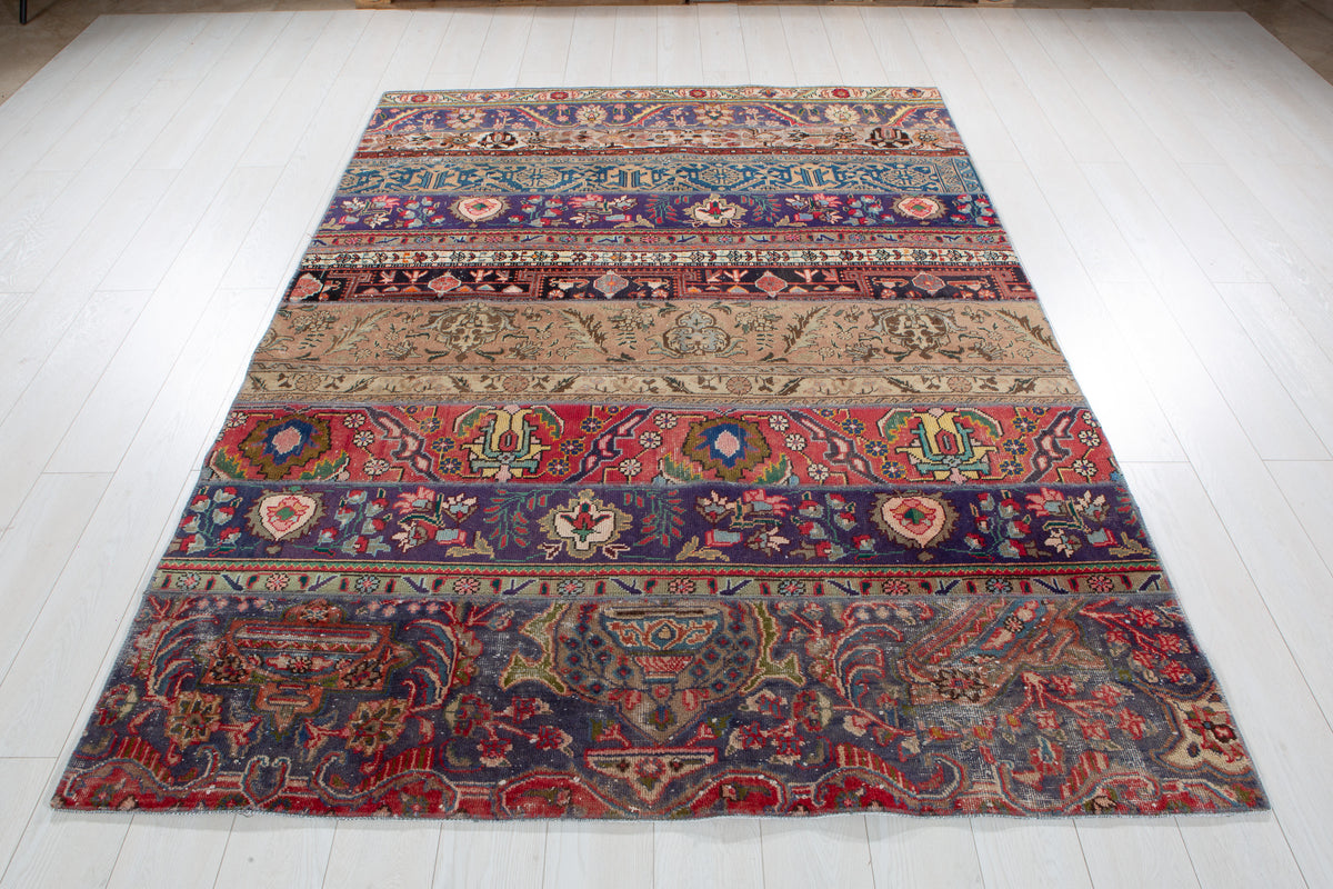 Vintage Multicolour Hand-Knotted Patchwork Rug – 7' 10" x 5' 7" (240 x 171 cm)