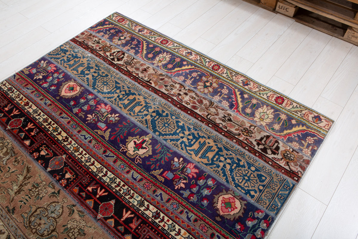 Vintage Multicolour Hand-Knotted Patchwork Rug – 7' 10" x 5' 7" (240 x 171 cm)