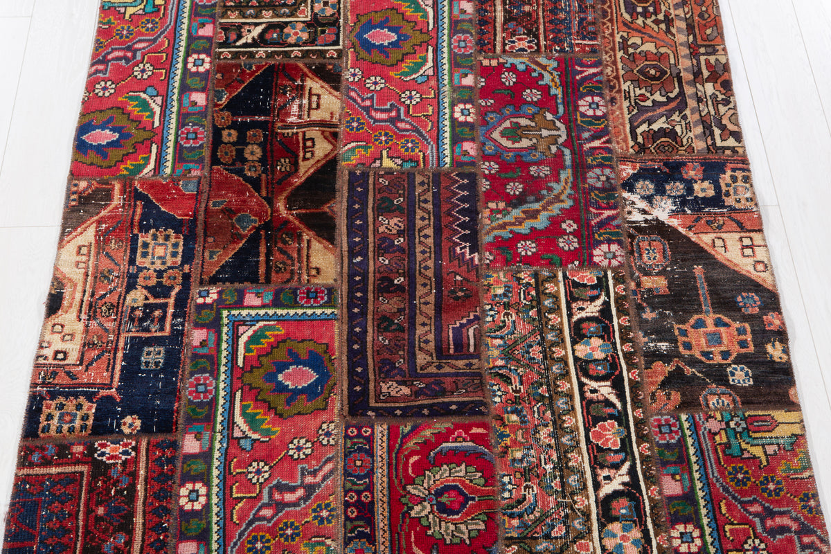 Vintage Multicolour Hand-Knotted Patchwork Rug – 6' 9" x 4' 8" (207 x 141 cm)