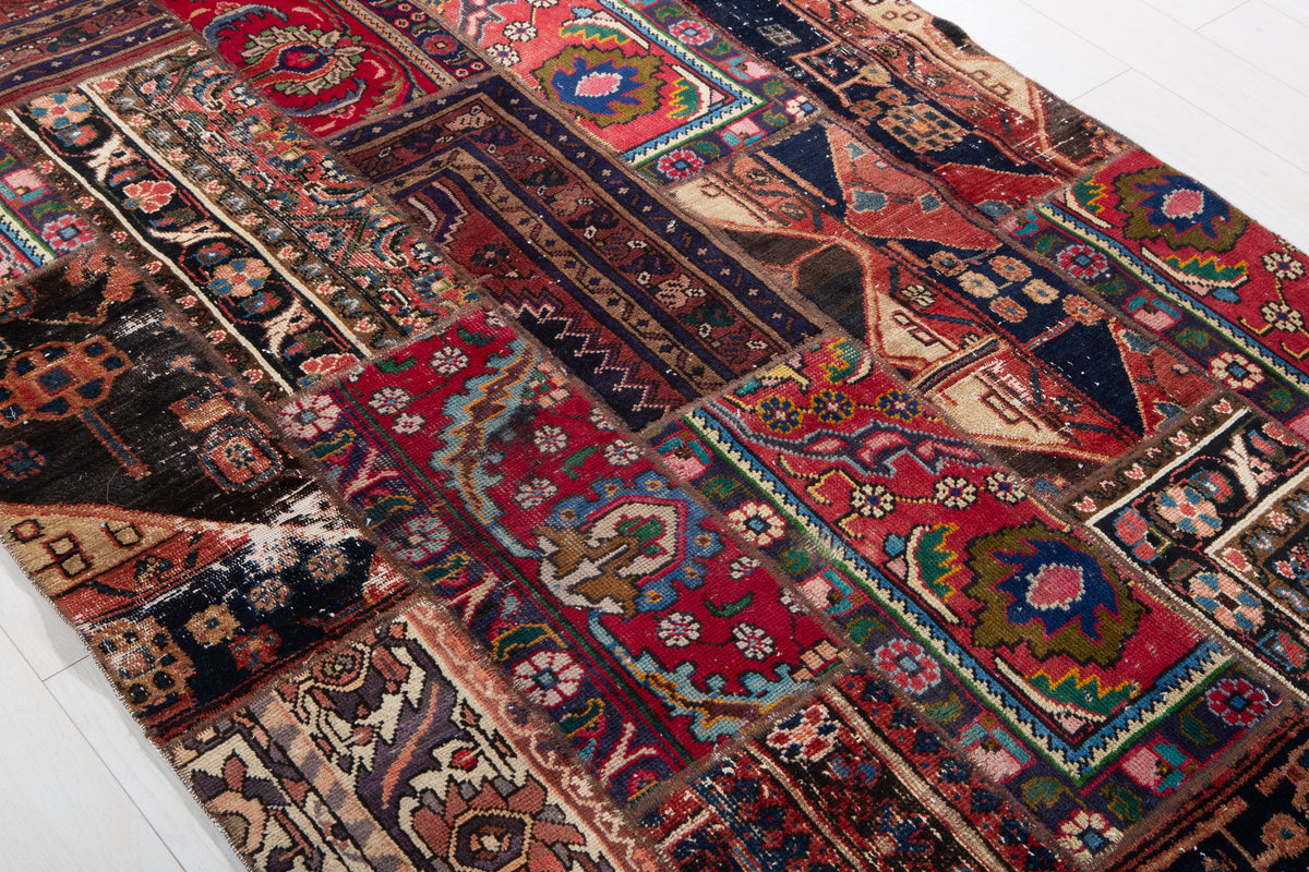 Vintage Multicolour Hand-Knotted Patchwork Rug – 6' 9" x 4' 8" (207 x 141 cm)