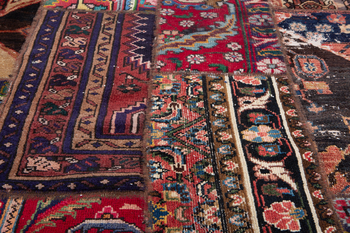 Vintage Multicolour Hand-Knotted Patchwork Rug – 6' 9" x 4' 8" (207 x 141 cm)