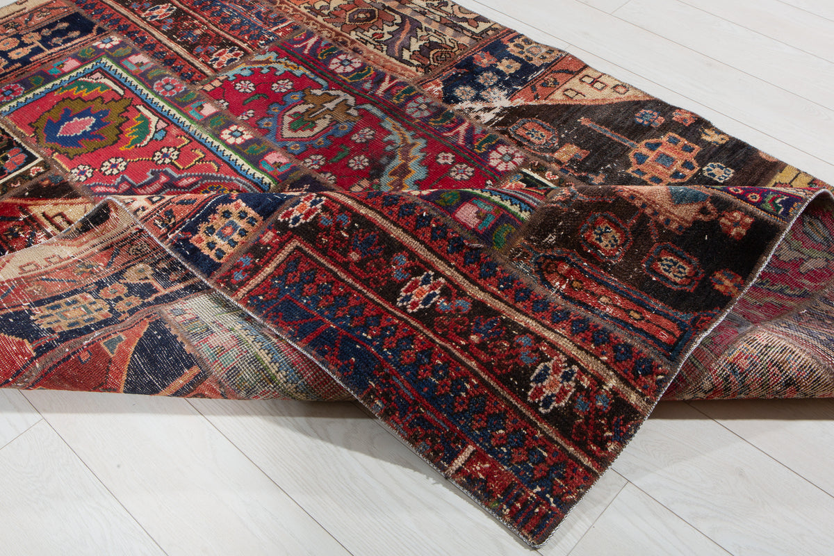 Vintage Multicolour Hand-Knotted Patchwork Rug – 6' 9" x 4' 8" (207 x 141 cm)