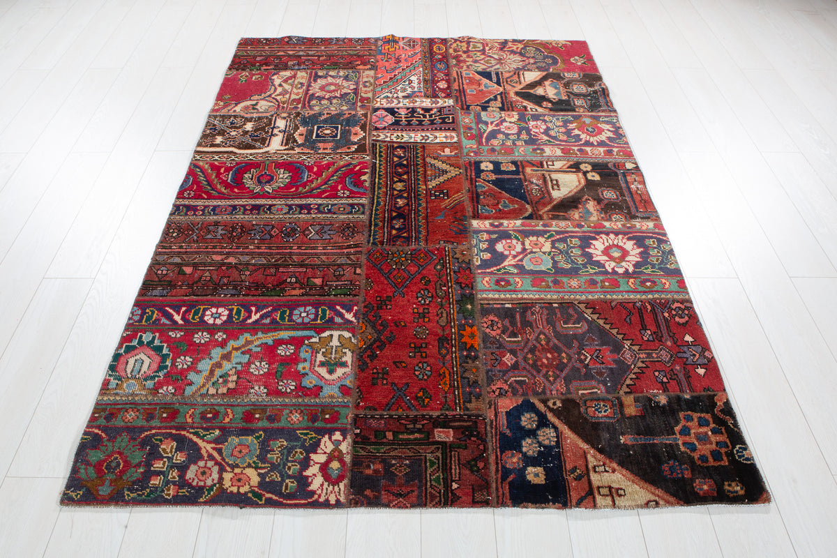 Vintage Multicolour Hand-Knotted Patchwork Rug – 6' 11" x 4' 9" (211 x 146 cm)