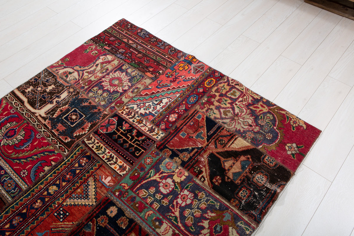 Vintage Multicolour Hand-Knotted Patchwork Rug – 6' 11" x 4' 9" (211 x 146 cm)