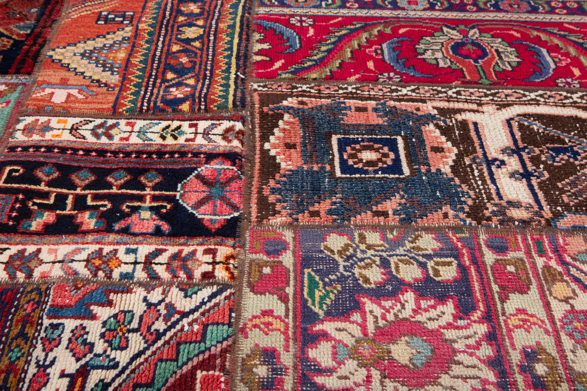 Vintage Multicolour Hand-Knotted Patchwork Rug – 6' 11" x 4' 9" (211 x 146 cm)