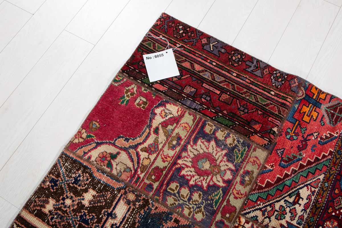 Vintage Multicolour Hand-Knotted Patchwork Rug – 6' 11" x 4' 9" (211 x 146 cm)